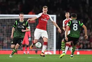 Arsenal V Doncaster Rovers - Carabao Cup 2017-18 Prints: Arsenal vs Doncaster Rovers: Rob Holding Clashes with Liam Mandeville in Carabao Cup Showdown
