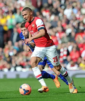 Arsenal V Everton - FA Cup 2014 Prints: Arsenal vs. Everton: Clash between Kieran Gibbs and Ross Barkley in the FA Cup Quarter-Final