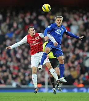 Arsenal V Everton 2011-12 Prints: Arsenal vs. Everton: Clash between Ramsey and Neville (2011-12)