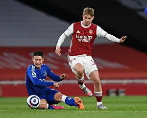 Arsenal v Everton 2020-21 Collection: Arsenal vs Everton: Emile Smith Rowe Clashes with James Rodriguez in Premier League Showdown