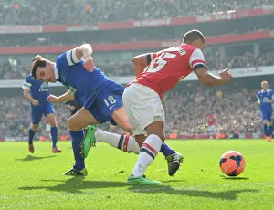 Arsenal V Everton - FA Cup 2014 Prints: Arsenal vs. Everton: Oxlade-Chamberlain Fouled by Barry in FA Cup Quarter-Final