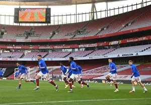 Arsenal V Everton 2020-21 Prints: Arsenal vs. Everton: Premier League Showdown - Arsenal Players Warm Up at Emirates Stadium