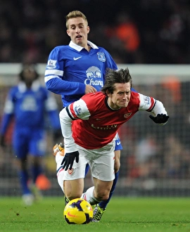 Arsenal V Everton 2013-14 Prints: Arsenal vs. Everton: Rosicky vs. Delofeu - Intense Battle in the Premier League