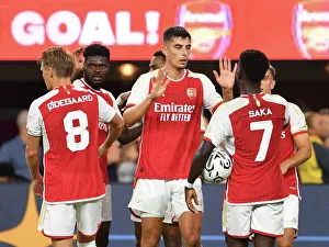 Arsenal V FC Barcelona Pre Season - 2023-24 Prints: Arsenal vs. FC Barcelona: Kai Havertz and Bukayo Saka Celebrate Goals in Pre-Season Friendly at SoFi Stadium (2023)