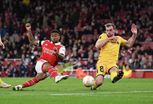 Arsenal v FK Bodo/Glimt 2022-23 Collection: Arsenal vs. FK Bodo/Glimt: Tense Moment as Reiss Nelson Shoots in UEFA Europa League