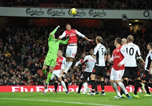 Arsenal V Fulham 2011-12 Prints: Arsenal vs. Fulham: Johan Djourou vs. Mark Schwarzer Clash at Emirates Stadium (2011-12)