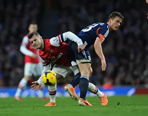 Arsenal V Fulham 2013-14 Prints: Arsenal vs Fulham: Wilshere vs Parker's Intense Battle in the Premier League