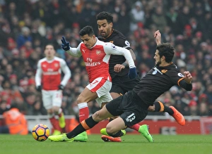 Arsenal V Hull City 2016-17 Prints: Arsenal vs Hull City: Sanchez Faces Off Against Defenders