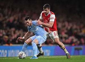 Arsenal V Leeds United FA Cup 2019-20 Prints: Arsenal vs Leeds United: FA Cup Clash - Sokratis Challenges Harrison