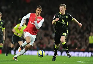 Arsenal V Leeds United FA Cup 2011-12 Prints: Arsenal vs Leeds United: Marouane Chamakh Clashes with Tom Lees in FA Cup Third Round