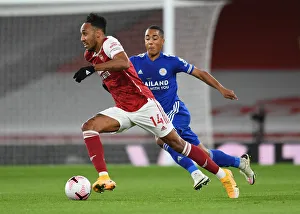 Arsenal V Leicester City 2020-21 Prints: Arsenal vs Leicester City: Aubameyang vs Tielemans - Premier League Showdown in Empty Emirates Stadium (2020-21)
