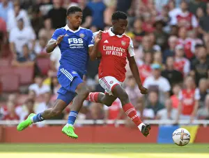 Arsenal V Leicester City 2022-23 Prints: Arsenal vs Leicester City: Eddie Nketiah Clashes with Wesley Fofana in Premier League Showdown (2022-23)