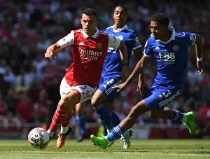 Arsenal V Leicester City 2022-23 Prints: Arsenal vs Leicester City: Granit Xhaka Clashes with Wesley Fofana in Premier League Showdown (2022-23)