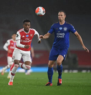 Arsenal v Leicester City 2019-20 Collection: Arsenal vs Leicester City: Joe Willock Closes In on Jonny Evans - Premier League 2019-20