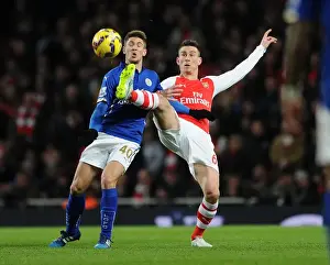 Arsenal V Leicester City 2014-15 Prints: Arsenal vs Leicester City: Koscielny vs Kramaric in Intense Premier League Clash