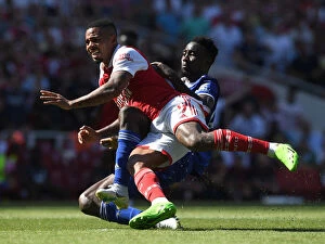 Arsenal v Leicester City 2022-23 Collection: Arsenal vs Leicester: Gabriel Jesus Clashes with Wilfred Ndidi in Premier League Showdown (2022-23)