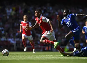 Arsenal V Leicester City 2022-23 Prints: Arsenal vs Leicester: Gabriel Jesus Tackled by Jonny Evans in 2022-23 Premier League Clash