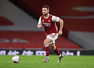 Arsenal V Leicester City 2020-21 Prints: Arsenal vs Leicester: Mustafi's Focus Amid Emirates Empty Stands During COVID-19