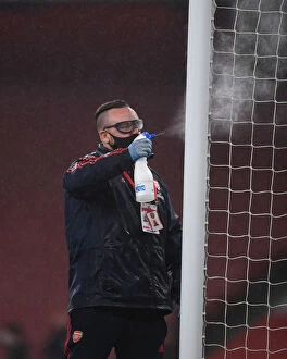 Images Dated 7th July 2020: Arsenal vs Leicester: Sprayed Goalposts in Emirates Stadium - Premier League 2019-2020