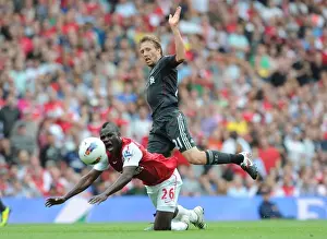 Arsenal V Liverpool 2011-2012 Prints: Arsenal vs. Liverpool: Frimpong Fouls Lucas in Intense Premier League Clash