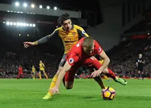 Liverpool V Arsenal 2016-17 Prints: Arsenal vs Liverpool: Hector Bellerin vs Ragnar Klavan - Intense Clash in the Premier League (2016-17)