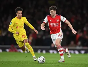 Arsenal V Liverpool Carabao Cup 2021-22 Prints: Arsenal vs Liverpool: Kieran Tierney Clashes with Kaide Gordon in Carabao Cup Semi-Final Showdown