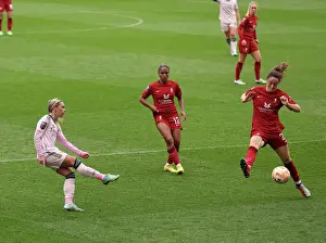 Liverpool Women V Arsenal Women 2022-23 Prints: Arsenal vs. Liverpool: Nobbs Crosses Amid Intense Pressure in FA Womens Super League Clash