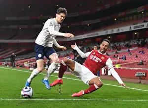 Arsenal V Manchester City 2020-21 Prints: Arsenal vs Manchester City: Aubameyang vs Stones in Empty Emirates Stadium