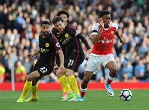 Images Dated 2nd April 2017: Arsenal vs Manchester City: Iwobi Clashes with Silva and Clichy