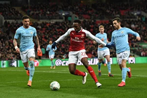 Images Dated 25th February 2018: Arsenal vs Manchester City: Welbeck vs Kompany-Silva Battle at the Carabao Cup Final
