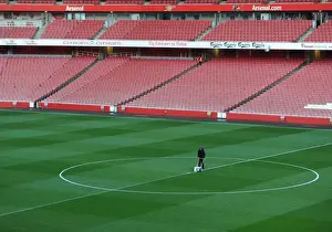 Arsenal V Manchester United 2013-14 Prints: Arsenal vs Manchester United: Pre-Match Pitch Preparation at Emirates Stadium, 2014