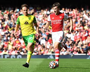 Arsenal V Norwich City 2021-22 Prints: Arsenal vs Norwich City: Tierney Clashes with Dowell in Premier League Showdown