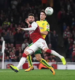 Arsenal V Norwich - Carabo Cup 4th Round 2017-18 Prints: Arsenal vs Norwich: Giroud vs Klose in Carabao Cup Clash