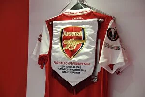Images Dated 20th October 2022: Arsenal vs PSV Eindhoven: Europa League Clash - Arsenal Changing Room Pennant