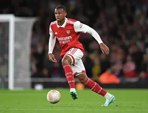 Arsenal vs PSV Eindhoven: Gabriel Magalhaes in Europa League Action at Emirates Stadium (2022-23)