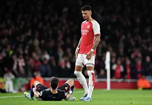 Arsenal vs Sevilla: Tense Moment in the 2023-24 UEFA Champions League Clash at Emirates Stadium