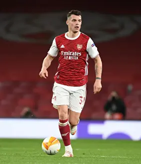 Arsenal vs Slavia Praha: Granit Xhaka in UEFA Europa League Quarterfinal at Empty Emirates Stadium