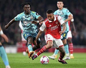 Images Dated 22nd April 2023: Arsenal vs Southampton: Gabriel Jesus Fights for Possession in Intense Premier League Clash