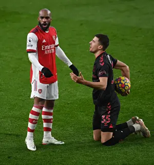 Arsenal V Southampton 2021-22 Prints: Arsenal vs. Southampton: Lacazette and Bednarek Clash in Premier League Showdown
