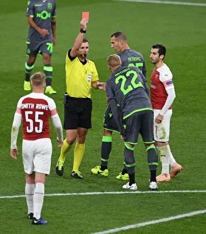 Arsenal V Sporting Clube De Portugal 2018-19 Prints: Arsenal vs. Sporting CP: Red Card Showdown - Gediminas Mazeika and Jeremy Mathieu in UEFA Europa League Clash