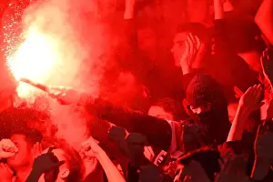 Stade Rennes V Arsenal 2018-19 Prints: Arsenal vs. Stade Rennais: Europa League Clash - Fans Wield Flares in Rennes