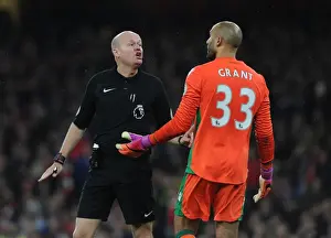 Arsenal V Stoke City 2016-17 Prints: Arsenal vs Stoke City: Referee Lee Mason Speaks with Lee Grant during Premier League Clash