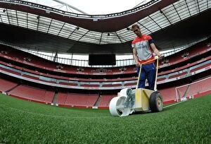 Images Dated 11th May 2015: Arsenal vs Swansea City: Preparing the Emirates Pitch for Battle, May 2015