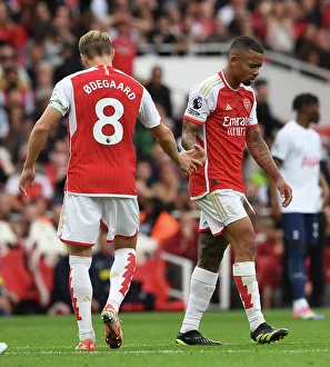 Arsenal vs. Tottenham: Martin Odegaard and Gabriel Jesus Exchange Handshakes in 2023-24 Premier League Clash