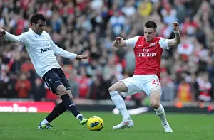 Arsenal V Tottenham 2011-12 Prints: Arsenal vs. Tottenham: Jenkinson Tackles Sandro in Intense Premier League Clash