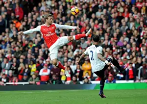 Arsenal V Tottenham Hotspur 2016-17 Prints: Arsenal vs. Tottenham: Monreal Clears Ball Amidst Intense Rivalry (Premier League 2016-17)