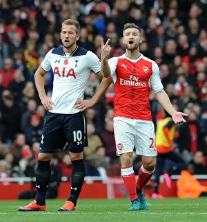Arsenal V Tottenham Hotspur 2016-17 Prints: Arsenal vs. Tottenham: Mustafi Gives Instructions Amidst Intense Rivalry (Premier League)