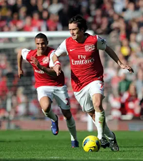 Arsenal V Tottenham 2011-12 Prints: Arsenal vs. Tottenham: Rosicky and Gibbs in Action during the Intense 2011-12 Premier League Clash