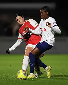 Arsenal Women V Tottenham Hotspur Women - Conti Cup 2023-24 Prints: Arsenal vs. Tottenham Women's FA Cup: Thrilling Clash See's Kyra Cooney-Cross Tackled by Jessica Naz
