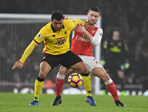 Arsenal V Watford 2016-17 Prints: Arsenal vs. Watford: Clash between Mustafi and Deeney in the Premier League